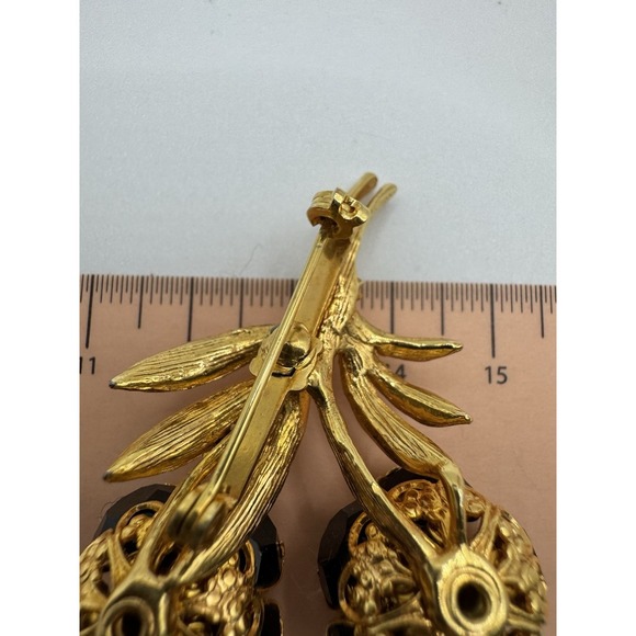 Vintage Black Crystal Gold Tone Flower Bouquet Brooch - Picture 10 of 11